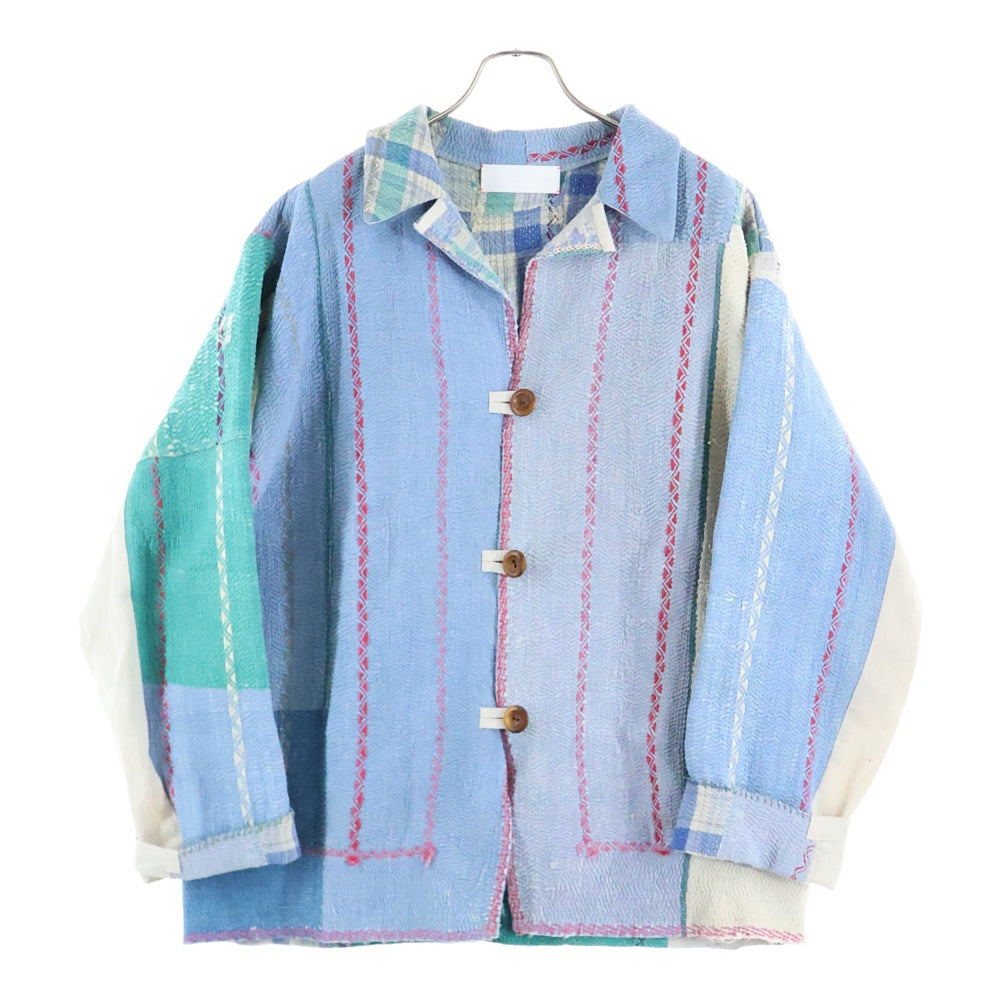 Violette Room(ヴァイオレットルーム) リネン混 オープンカラー ウッドボタンジャケット ブルー VR213237