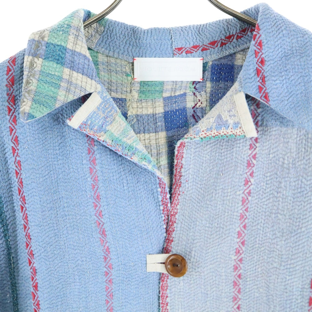 Violette Room(ヴァイオレットルーム) リネン混 オープンカラー ウッドボタンジャケット ブルー VR213237