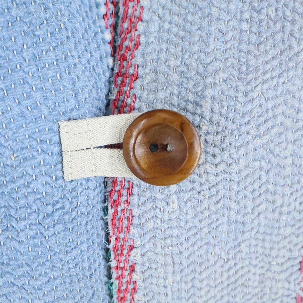 Violette Room(ヴァイオレットルーム) リネン混 オープンカラー ウッドボタンジャケット ブルー VR213237