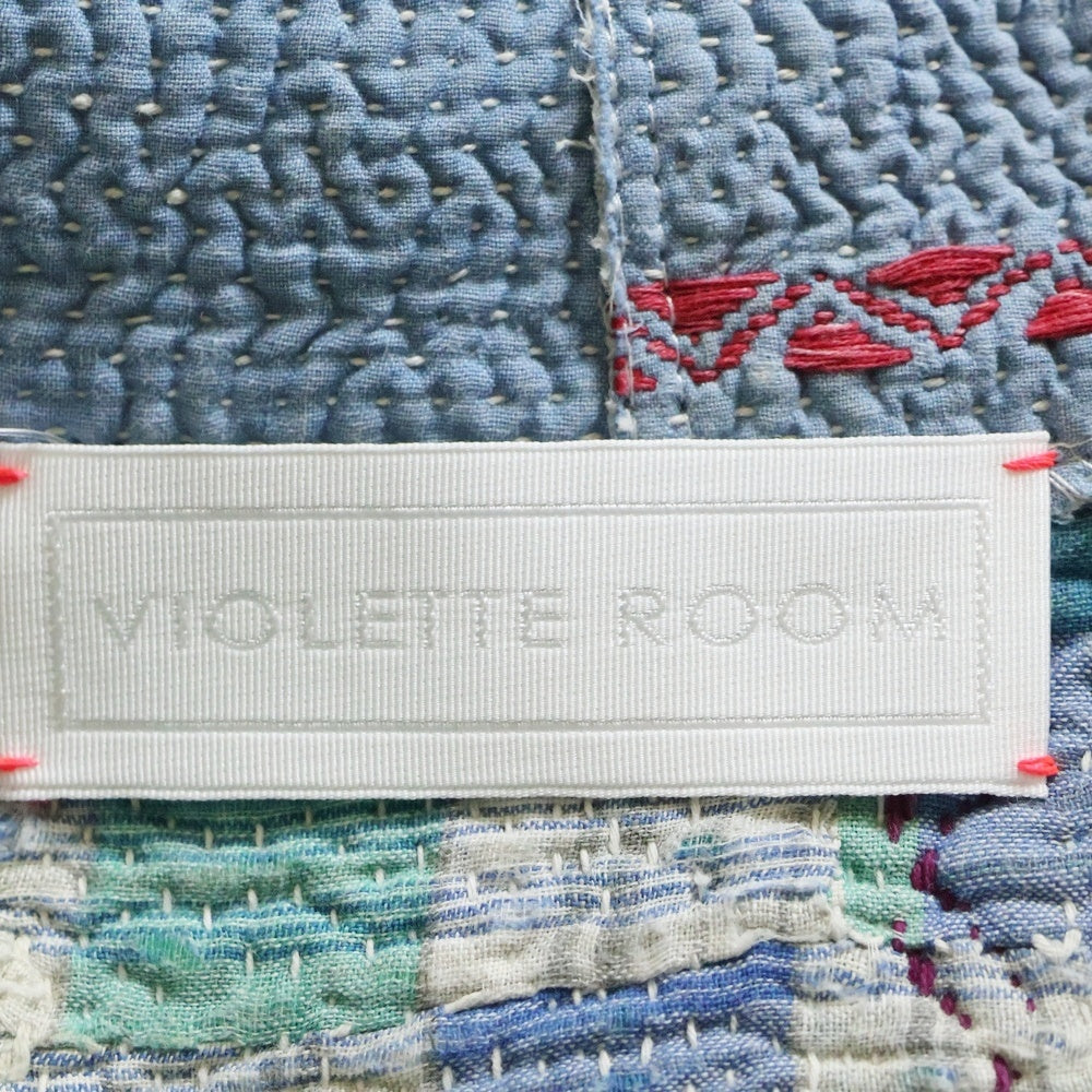 Violette Room(ヴァイオレットルーム) リネン混 オープンカラー ウッドボタンジャケット ブルー VR213237