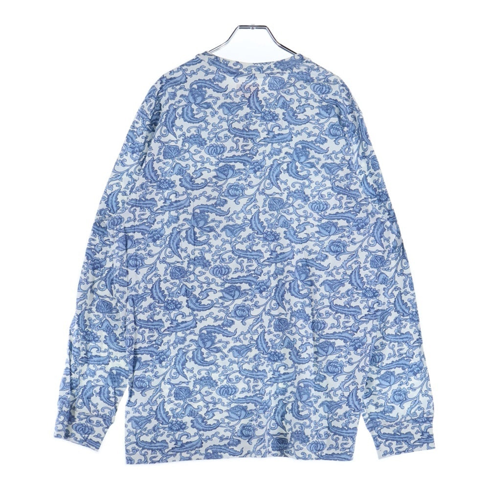 SUPREME(シュプリーム) 19SS Damask L/S Top ダマスク総柄 ポケットTシャツ 長袖クルーネックカットソー ブルー/ホワイト