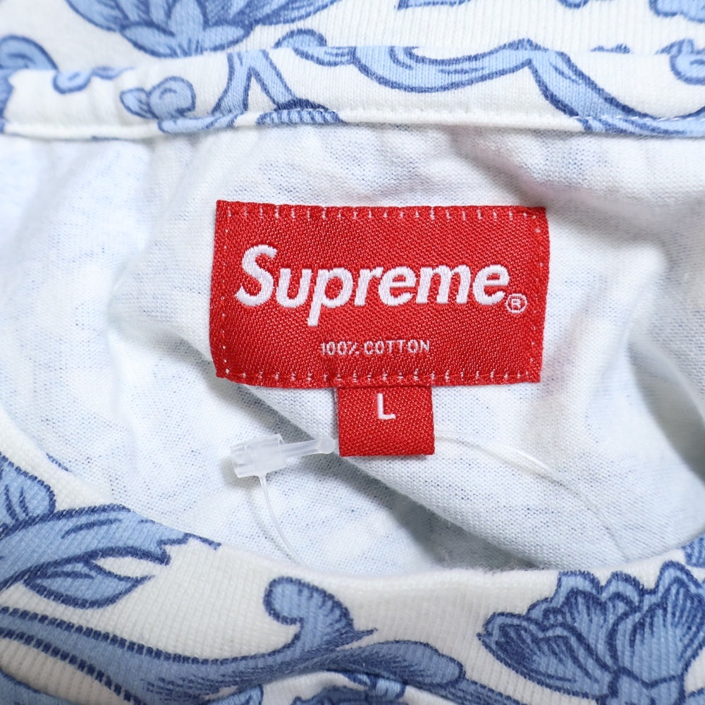 SUPREME(シュプリーム) 19SS Damask L/S Top ダマスク総柄 ポケットTシャツ 長袖クルーネックカットソー ブルー/ホワイト