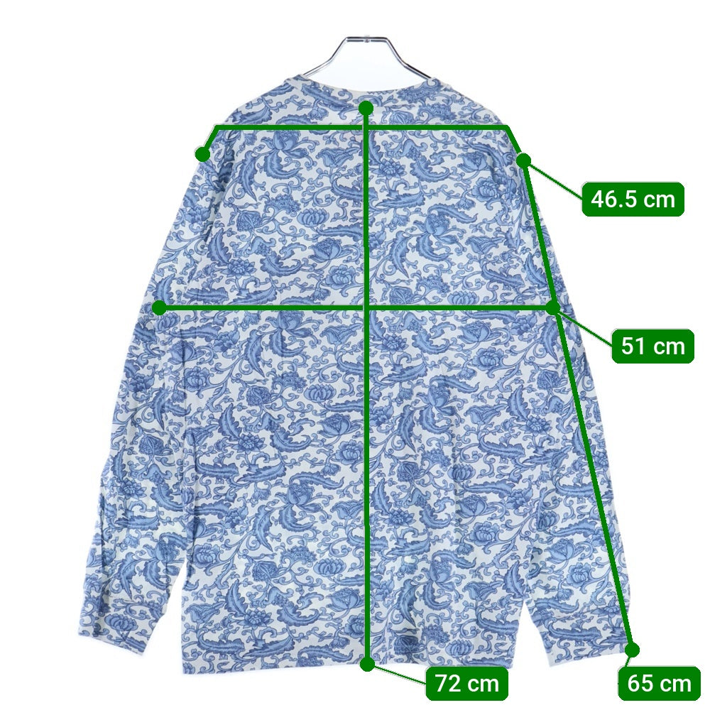 SUPREME(シュプリーム) 19SS Damask L/S Top ダマスク総柄 ポケットTシャツ 長袖クルーネックカットソー ブルー/ホワイト