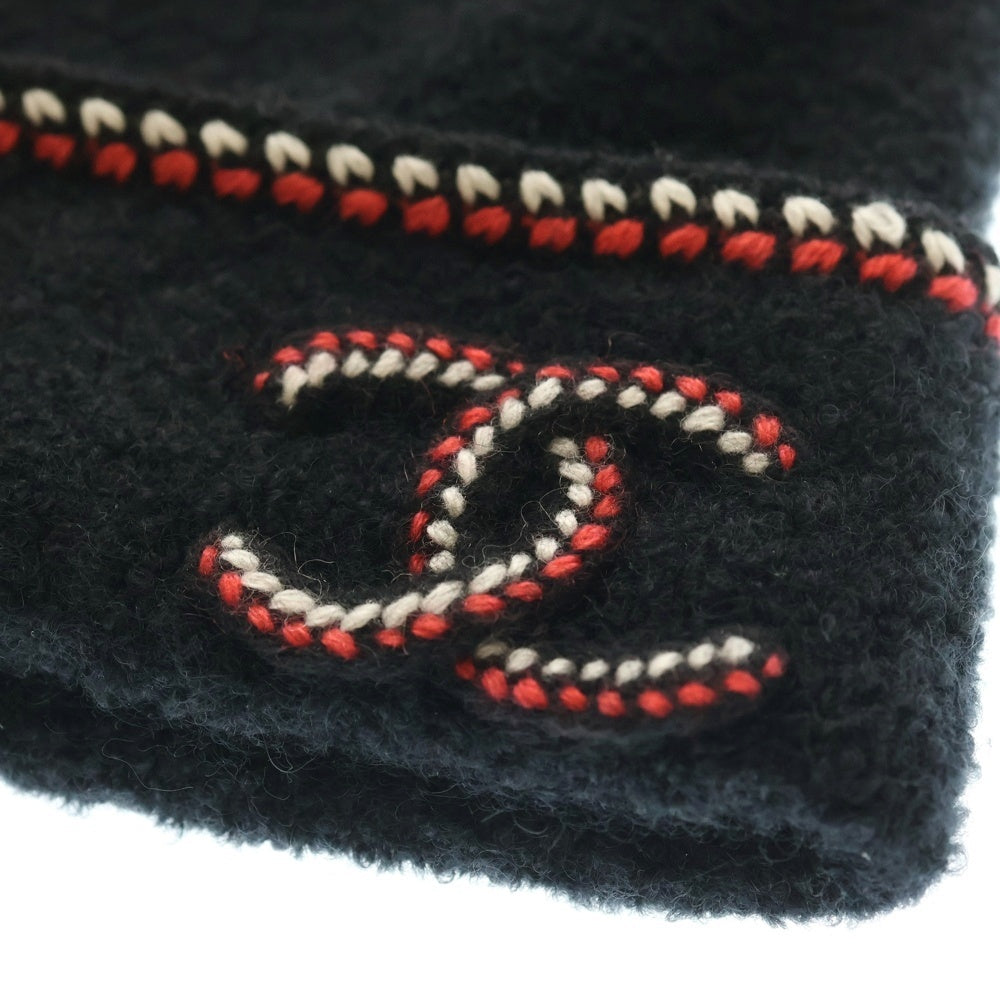 CHANEL(シャネル) 編込みライン ココマーク カシミア ニットキャップ 帽子 ブラック/レッド レディース