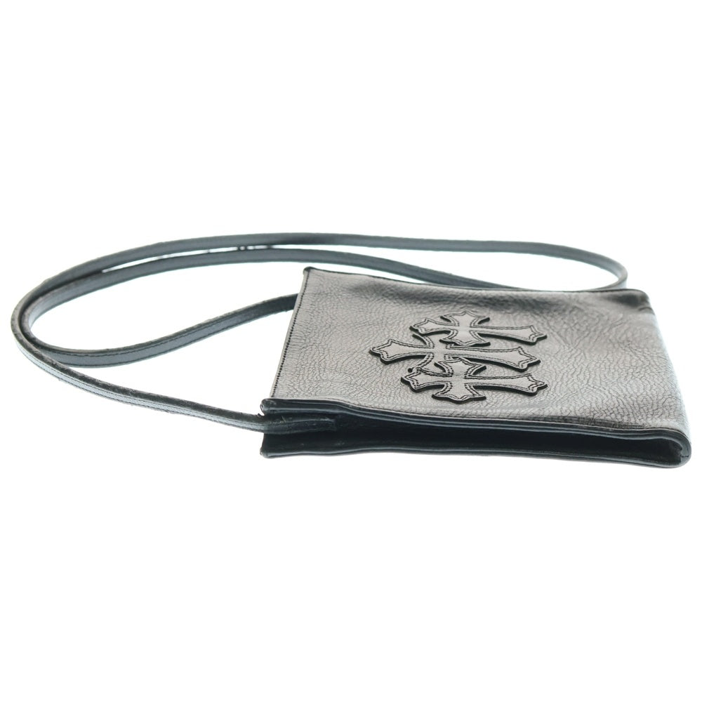 CHROME HEARTS(クロムハーツ) Q PKT 3CEME CRS スクエアポケット 3クロスパッチ レザーショルダーバッグ ブラック