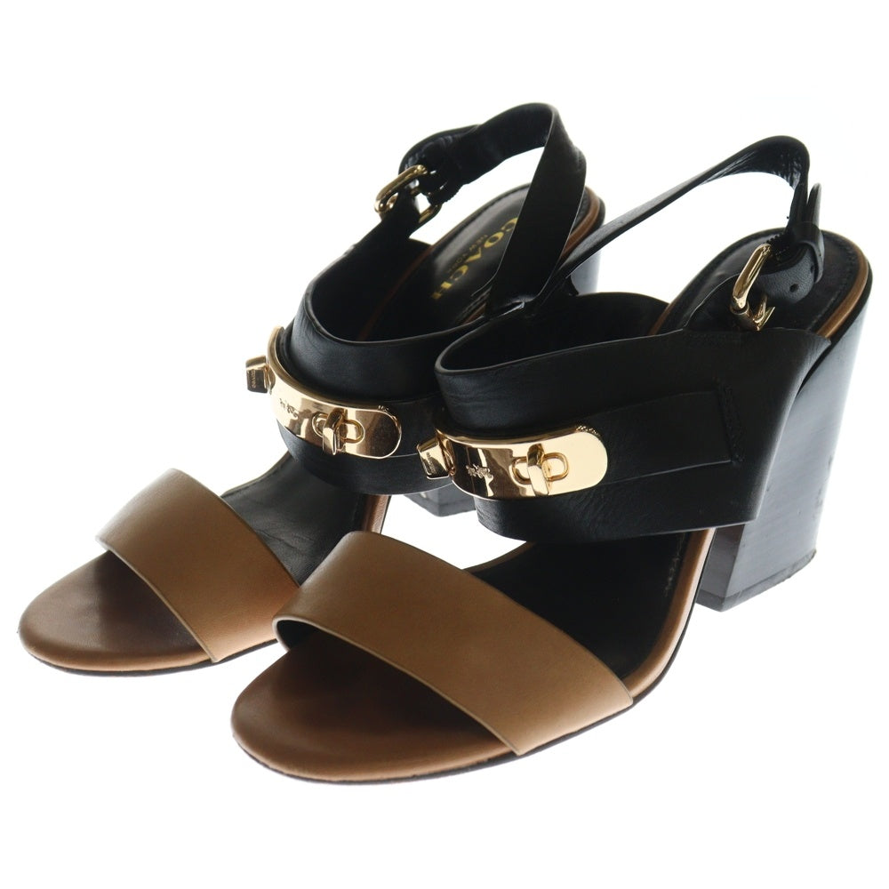 COACH(コーチ) ロゴデザイン金具付き ストラップ レザー ヒール サンダル レディース ブラック Q6975