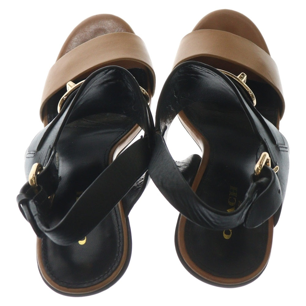 COACH(コーチ) ロゴデザイン金具付き ストラップ レザー ヒール サンダル レディース ブラック Q6975