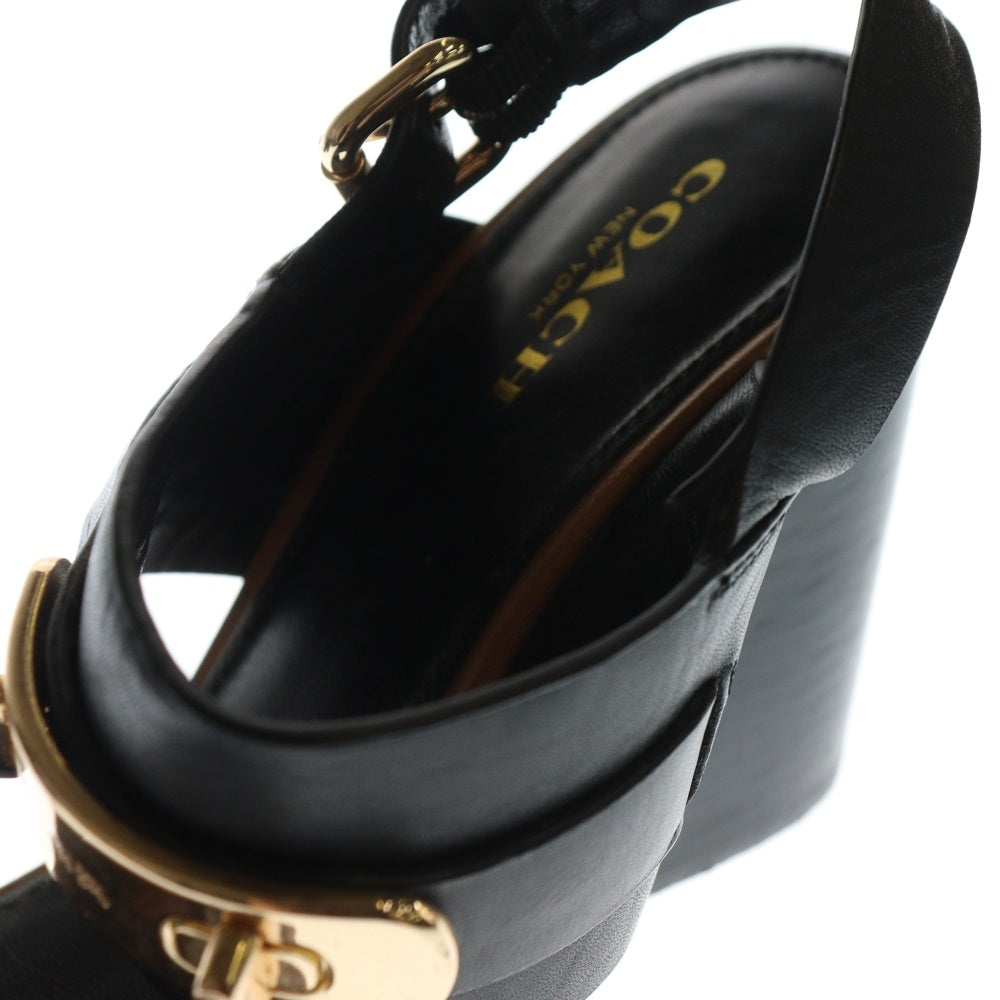 COACH(コーチ) ロゴデザイン金具付き ストラップ レザー ヒール サンダル レディース ブラック Q6975