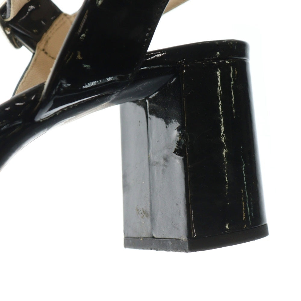 PRADA(プラダ) ロゴデザインプレート エナメル ストラップ ヒールブーツ レディース ブラック