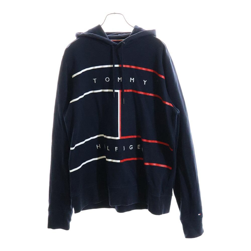 TOMMY HILFIGER(トミーヒルフィガー) フロントロゴデザイン ドローストリング フーデッド スウェット パーカー ネイビー MW0MW25048