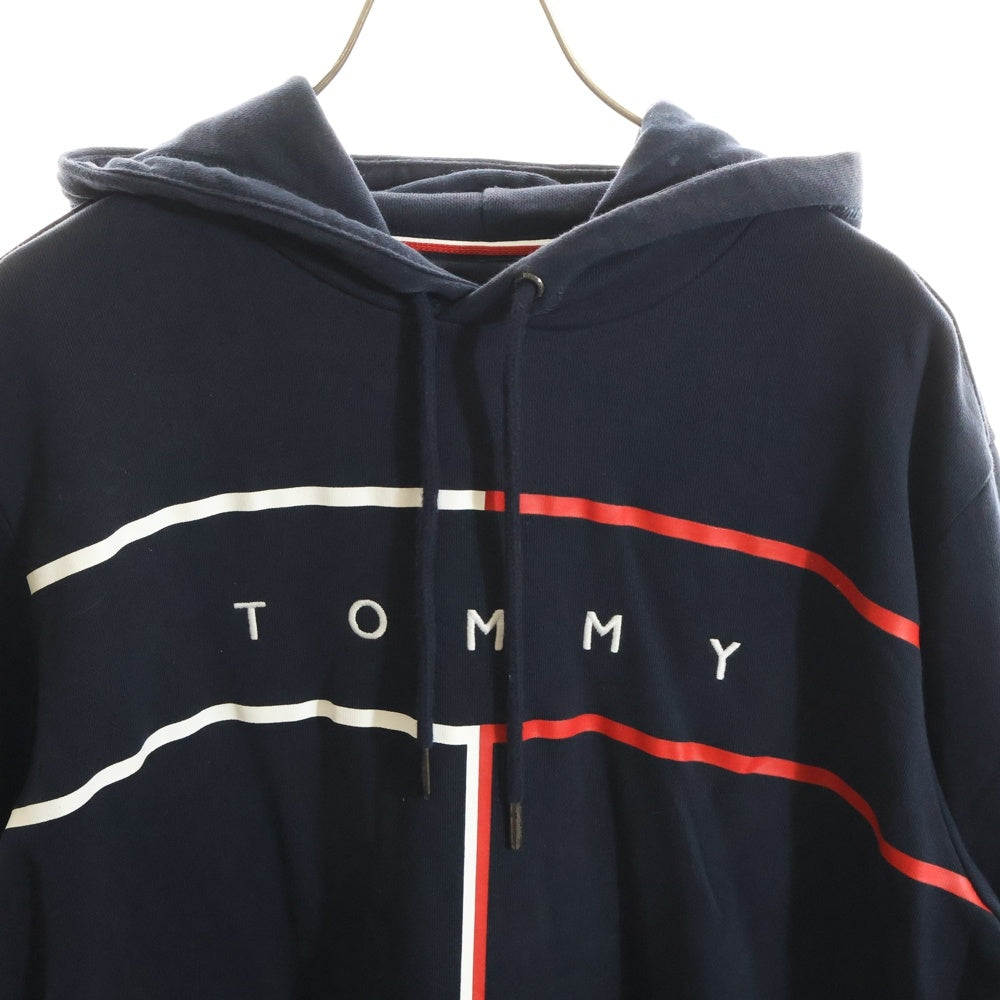 TOMMY HILFIGER(トミーヒルフィガー) フロントロゴデザイン ドローストリング フーデッド スウェット パーカー ネイビー MW0MW25048