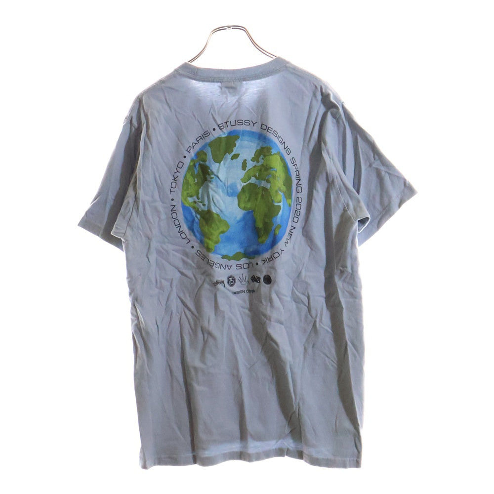 STUSSY(ステューシー) GLOBAL DESIGN CORP グローバル デザイン コープ 両面プリント クルーネック カットソー 半袖Tシャツ ブルー