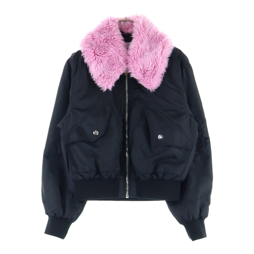 MSGM(エムエスジーエム) ファー付き ジップアップボンバージャケット MA-1 ブラック/ピンク 2541MDH14X