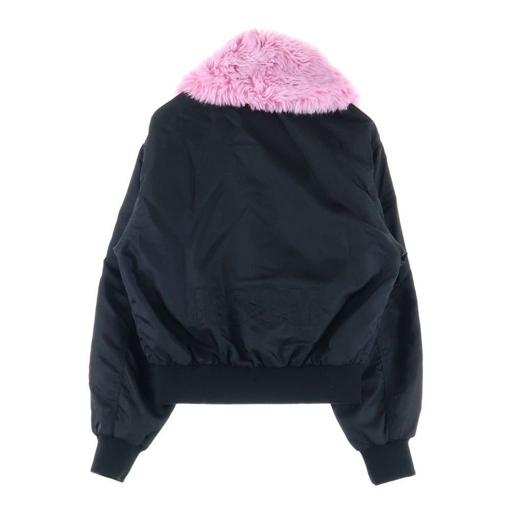 MSGM(エムエスジーエム) ファー付き ジップアップボンバージャケット MA-1 ブラック/ピンク 2541MDH14X