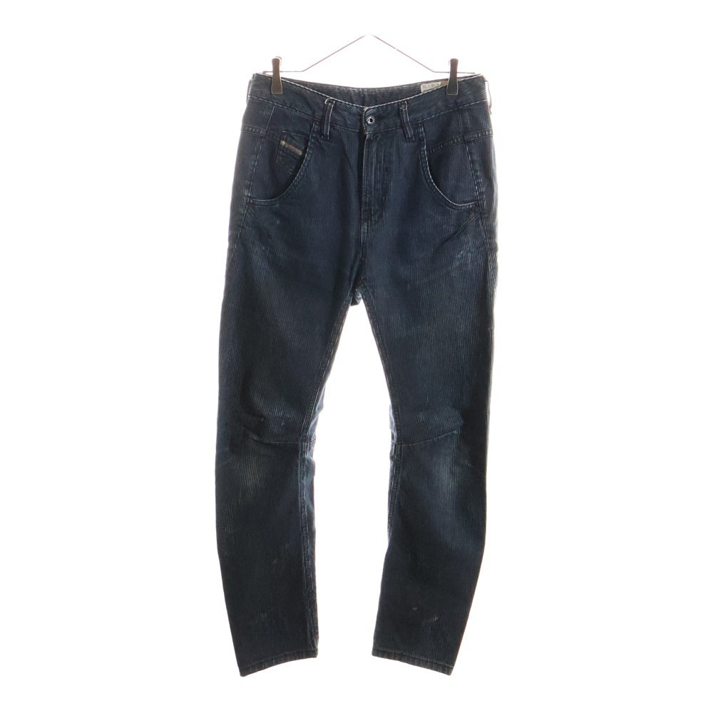 DIESEL(ディーゼル) ブレイブマンロゴ ストライプ柄 ウォッシュド加工 ボーイフレンド アンクル丈 ジップアップ デニムパンツ ブラック FAYZAL .32