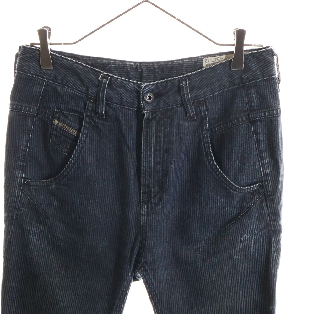 DIESEL(ディーゼル) ブレイブマンロゴ ストライプ柄 ウォッシュド加工 ボーイフレンド アンクル丈 ジップアップ デニムパンツ ブラック FAYZAL .32