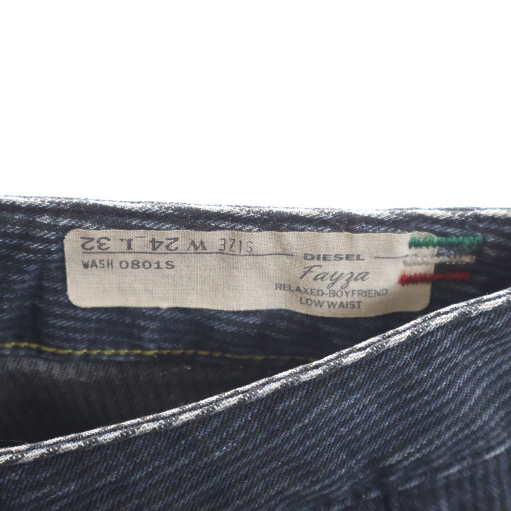 DIESEL(ディーゼル) ブレイブマンロゴ ストライプ柄 ウォッシュド加工 ボーイフレンド アンクル丈 ジップアップ デニムパンツ ブラック FAYZAL .32