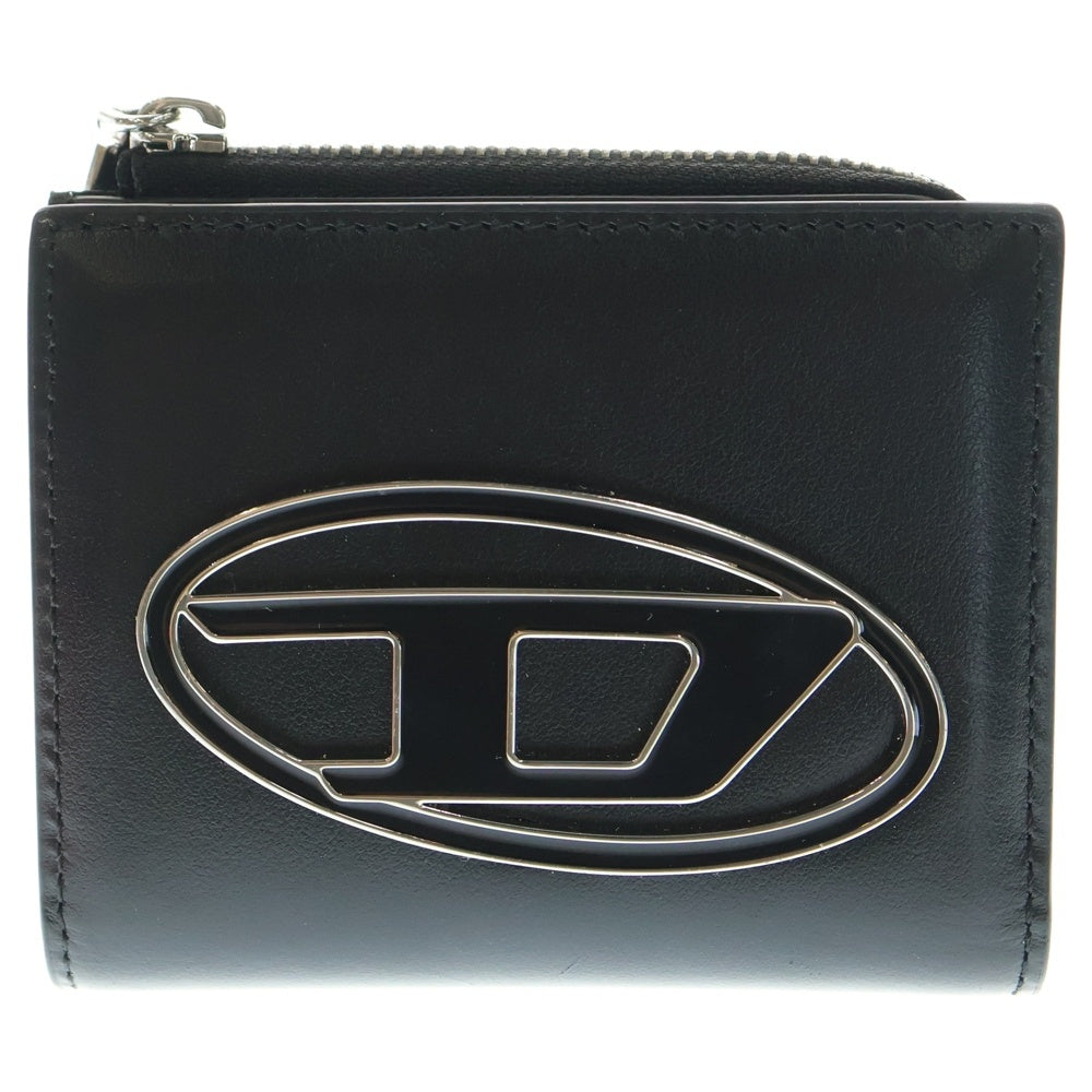 DIESEL(ディーゼル) 1DR Card Holder Zip オーバルDロゴ 二つ折り財布 カード コインケース コンパクト レザーウォレット ブラック X10102