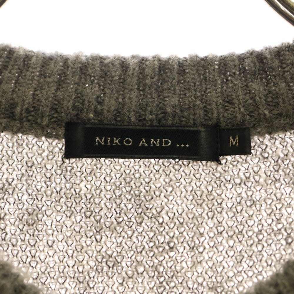 niko and(ニコアンド) モヘヤ混 総柄 長袖ウールニットカーディガン グレー/グリーン/ブルー 970808