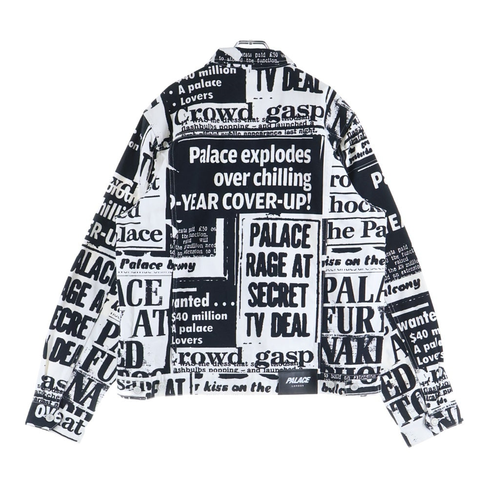 Palace Skateboards(パレススケートボーズ) 22SS Tabloid Denim Jacket 総柄 タブロイド デニムジャケット ブラック/ホワイト P23SHT002