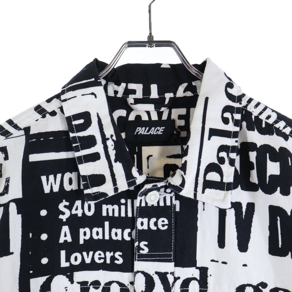 Palace Skateboards(パレススケートボーズ) 22SS Tabloid Denim Jacket 総柄 タブロイド デニムジャケット ブラック/ホワイト P23SHT002