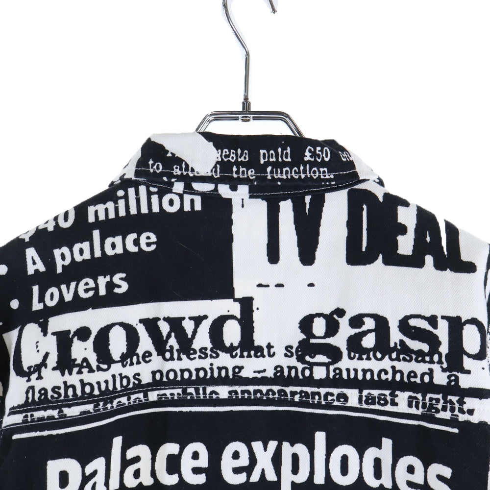 Palace Skateboards(パレススケートボーズ) 22SS Tabloid Denim Jacket 総柄 タブロイド デニムジャケット ブラック/ホワイト P23SHT002