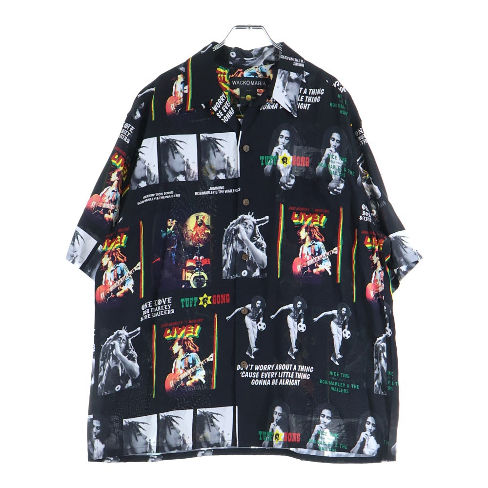WACKO MARIA(ワコマリア) 24SS ×BOB MARLEY HAWAIIAN SHIRT TYPE-1 ボブマーリー 総柄プリント 半袖レーヨンハワイアンシャツ ブラック BOBMARLEY-WM-HI09