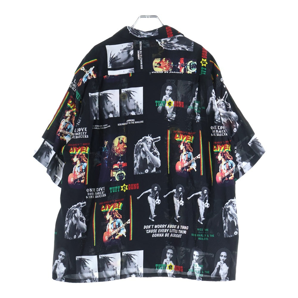 WACKO MARIA(ワコマリア) 24SS ×BOB MARLEY HAWAIIAN SHIRT TYPE-1 ボブマーリー 総柄プリント 半袖レーヨンハワイアンシャツ ブラック BOBMARLEY-WM-HI09
