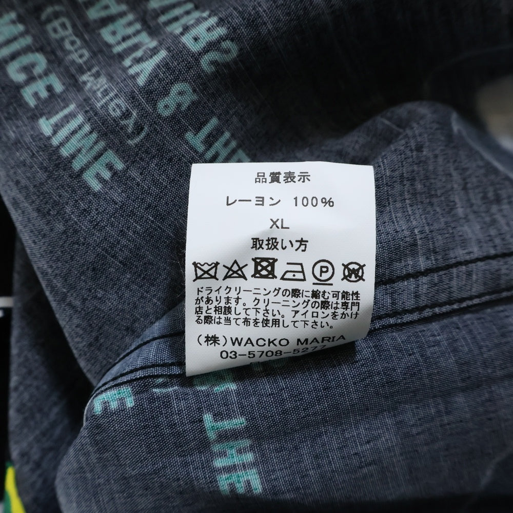 WACKO MARIA(ワコマリア) 24SS ×BOB MARLEY HAWAIIAN SHIRT TYPE-1 ボブマーリー 総柄プリント 半袖レーヨンハワイアンシャツ ブラック BOBMARLEY-WM-HI09