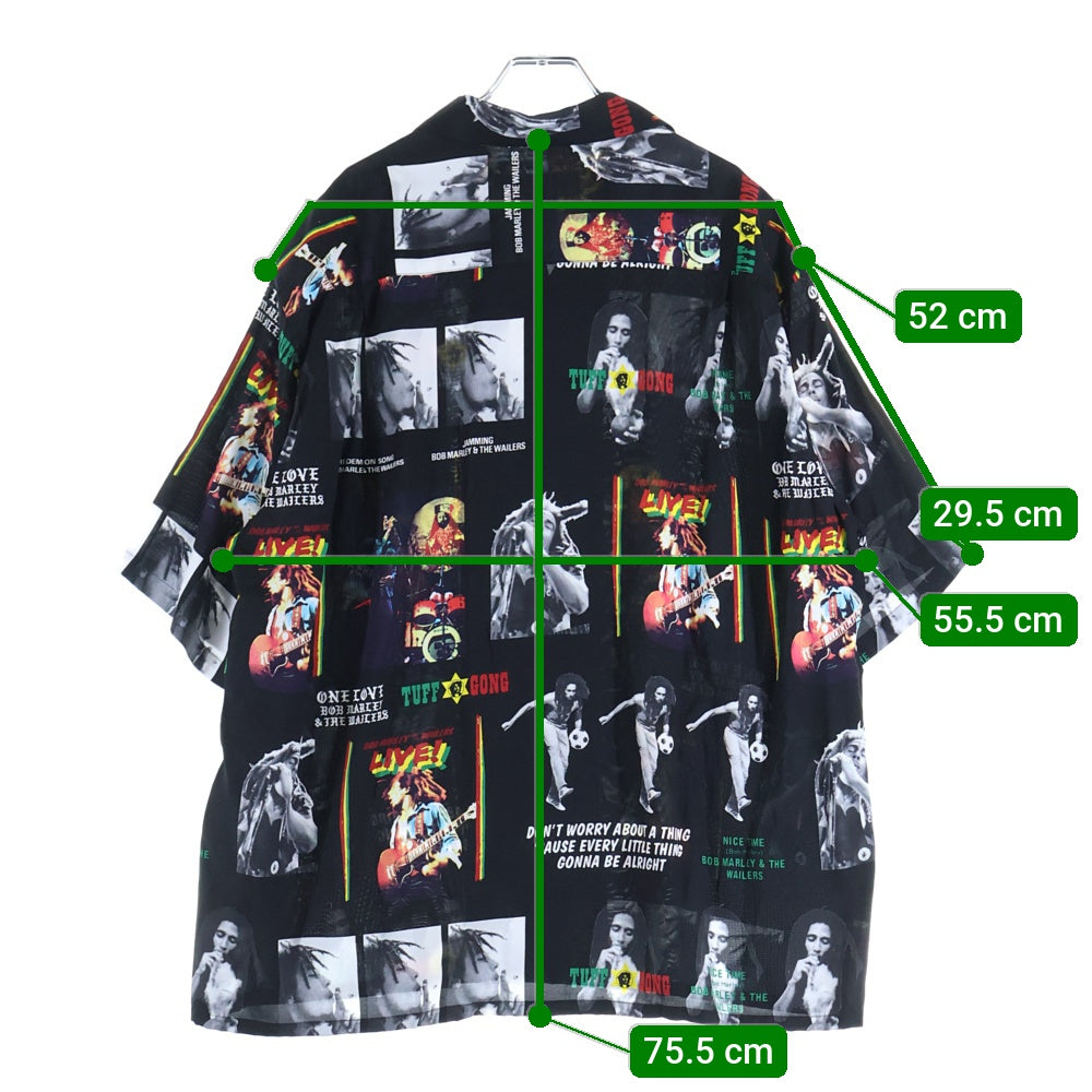 WACKO MARIA(ワコマリア) 24SS ×BOB MARLEY HAWAIIAN SHIRT TYPE-1 ボブマーリー 総柄プリント 半袖レーヨンハワイアンシャツ ブラック BOBMARLEY-WM-HI09
