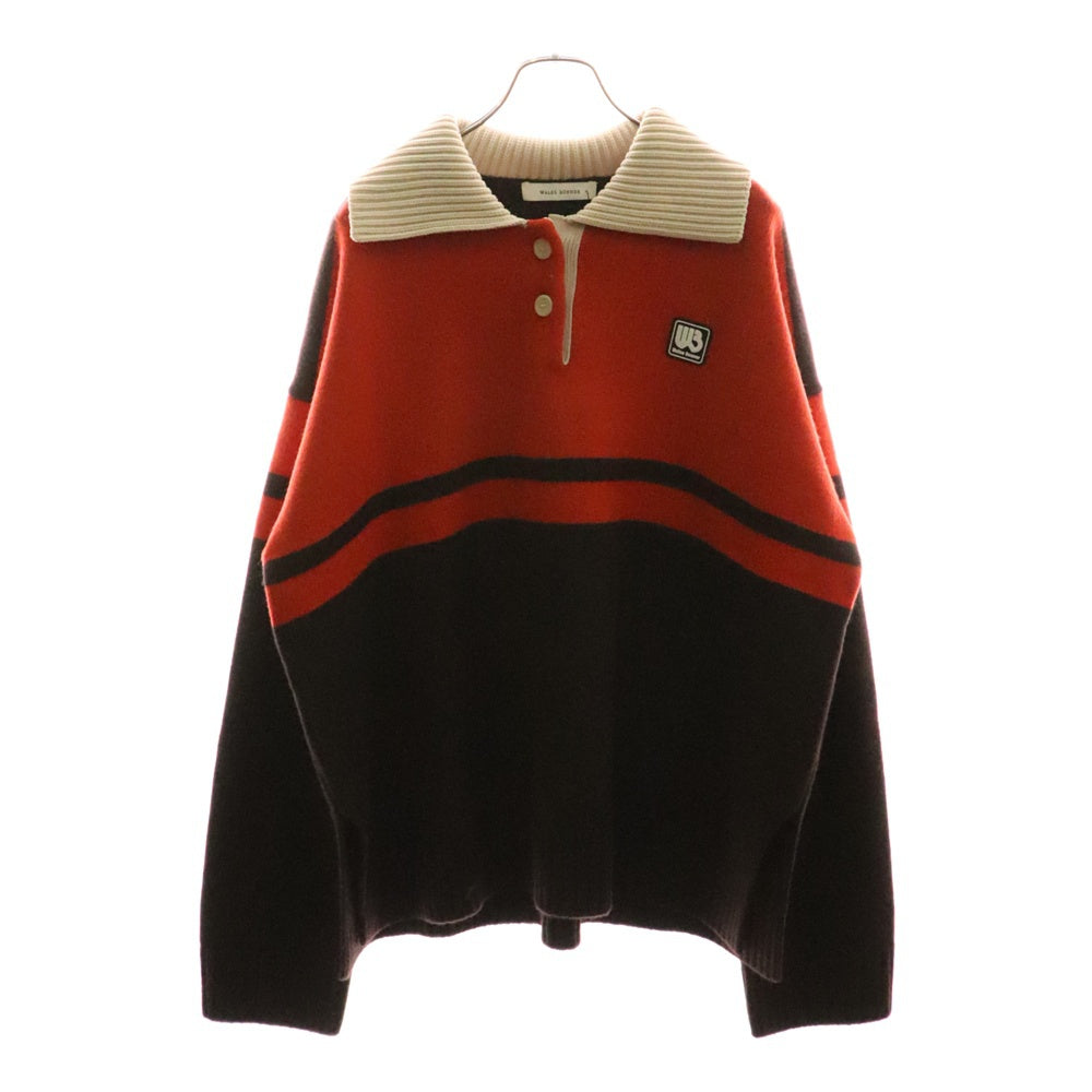 Wales Bonner(ウェールズ ボナー) 23AW CALM POLO カーム ロングスリーブ ニットポロシャツ オレンジ/ブラウン WA23KN02-KN04-934