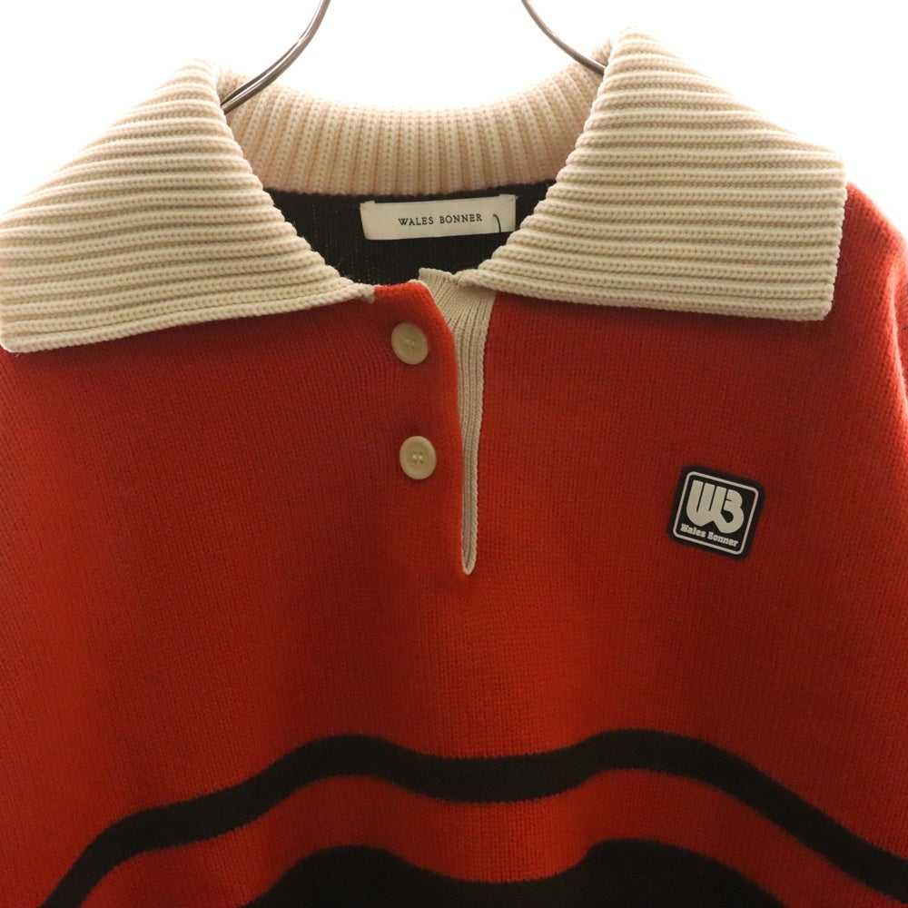 Wales Bonner(ウェールズ ボナー) 23AW CALM POLO カーム ロングスリーブ ニットポロシャツ オレンジ/ブラウン WA23KN02-KN04-934
