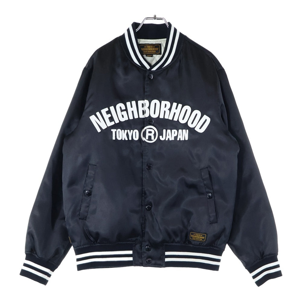 NEIGHBORHOOD(ネイバーフッド) 17AW B.B./E-JKT ボタンダウン レザーパッチ スタジアムジャケット ブラック/ホワイト 172TSNH-JKM05