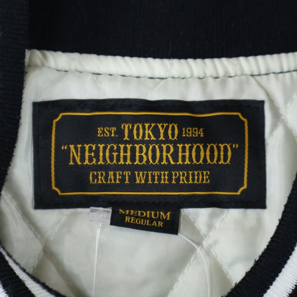 NEIGHBORHOOD(ネイバーフッド) 17AW B.B./E-JKT ボタンダウン レザーパッチ スタジアムジャケット ブラック/ホワイト 172TSNH-JKM05