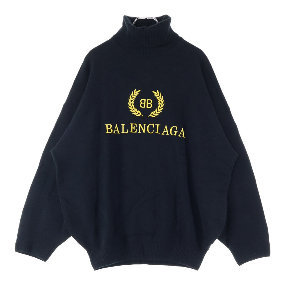 BALENCIAGA(バレンシアガ) ロゴエンブロイダリー タートルネック ニット セーター ブラック/イエロー 542618 T4081