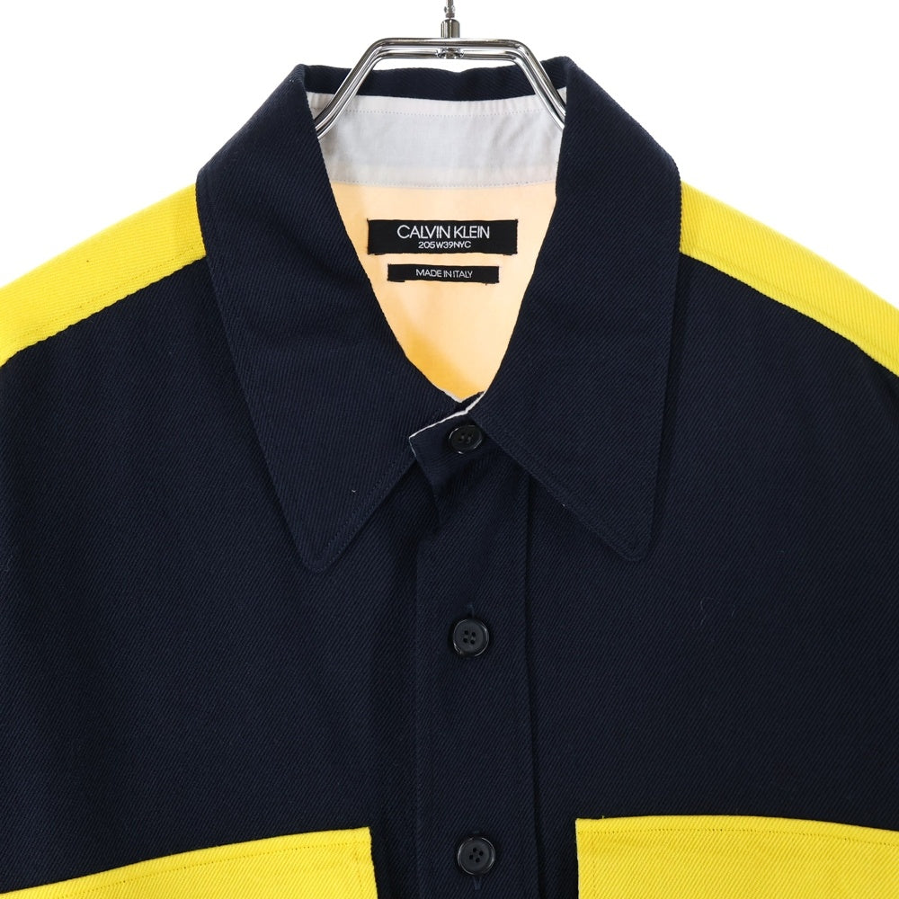 Calvin Klein(カルバンクライン) レギュラーカラー ボタンダウン 長袖 ウエスタンシャツ ネイビー/イエロー