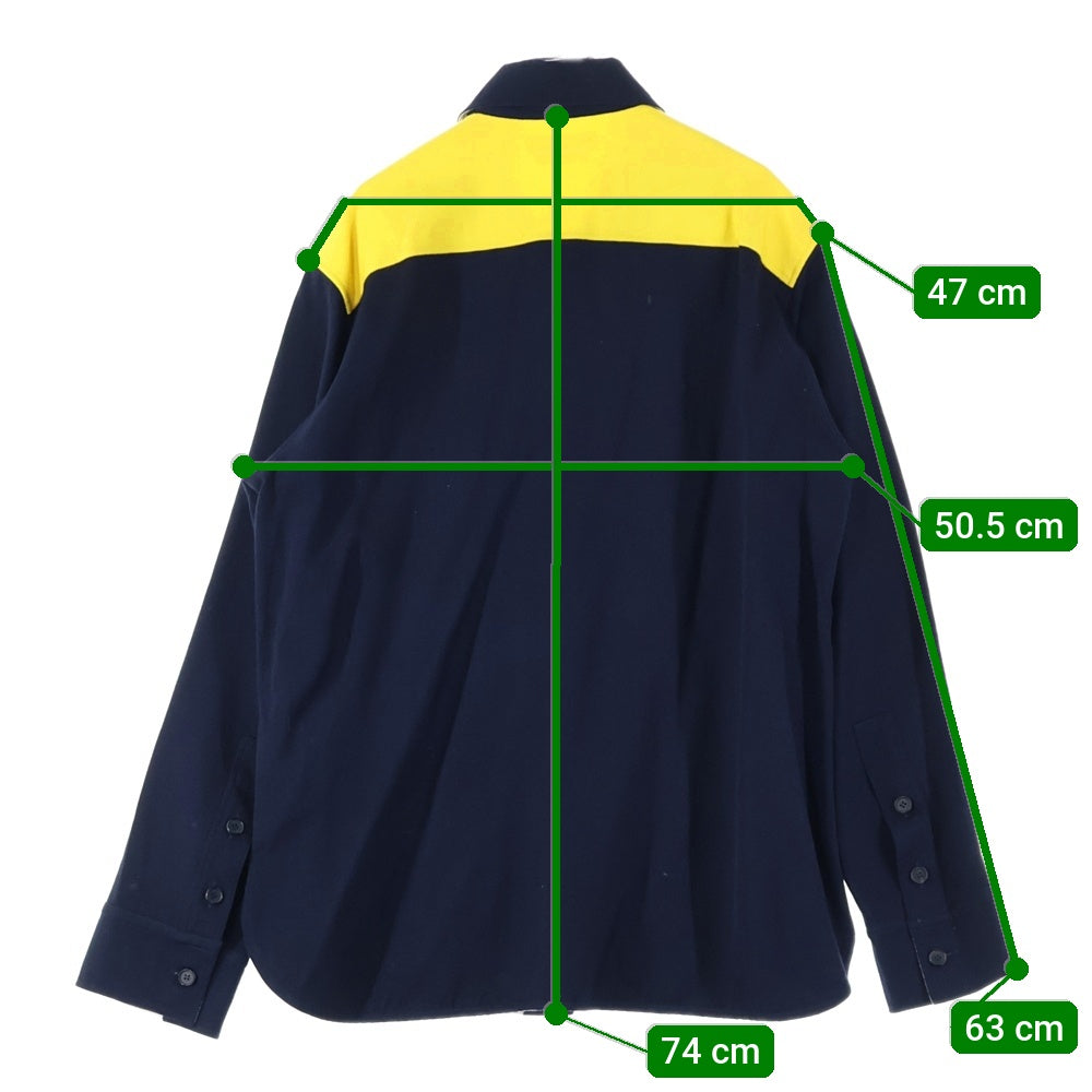 Calvin Klein(カルバンクライン) レギュラーカラー ボタンダウン 長袖 ウエスタンシャツ ネイビー/イエロー