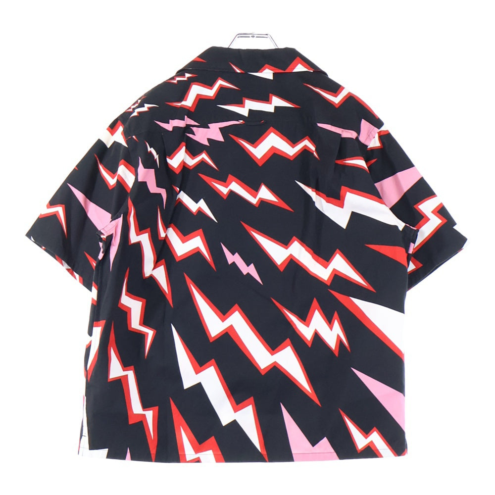 PRADA(プラダ) 19AW BLACK AND RED THUNDER PRINT SHIRT サンダーパターン ボタンダウン レギュラーカラー半袖シャツ ブラック/レッド S192 1U5R