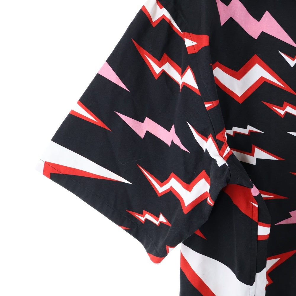 PRADA(プラダ) 19AW BLACK AND RED THUNDER PRINT SHIRT サンダーパターン ボタンダウン レギュラーカラー半袖シャツ ブラック/レッド S192 1U5R