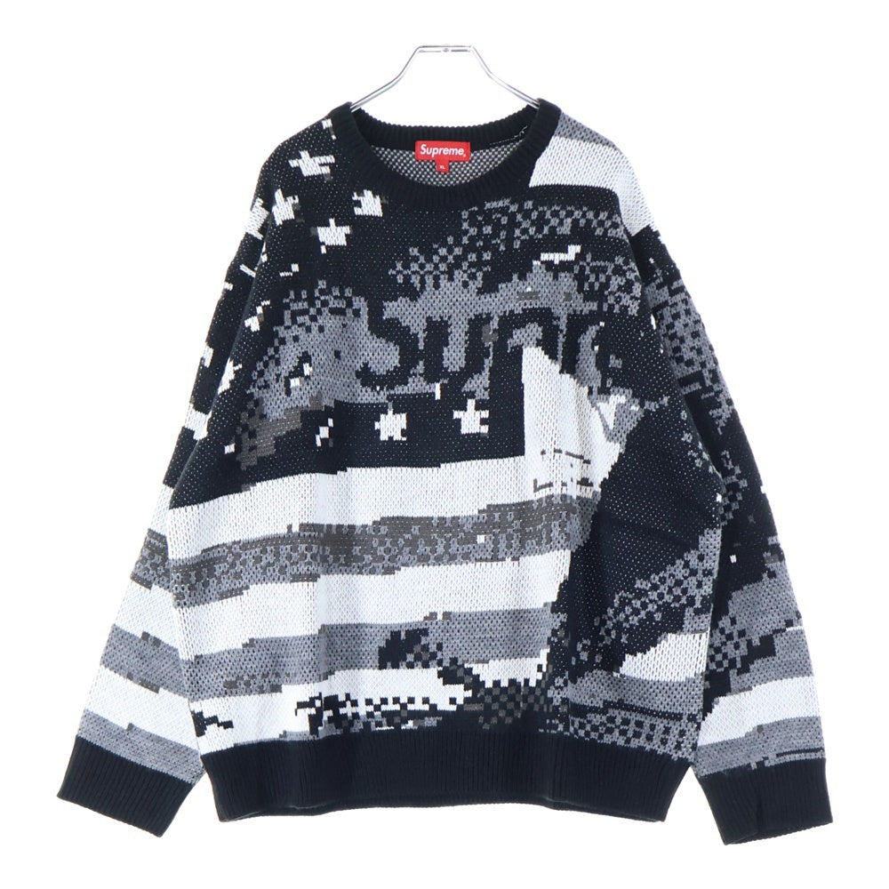 SUPREME(シュプリーム) 21SS Digital Flag Sweater デジタル フラッグ クルーネックニットセーター ブラック