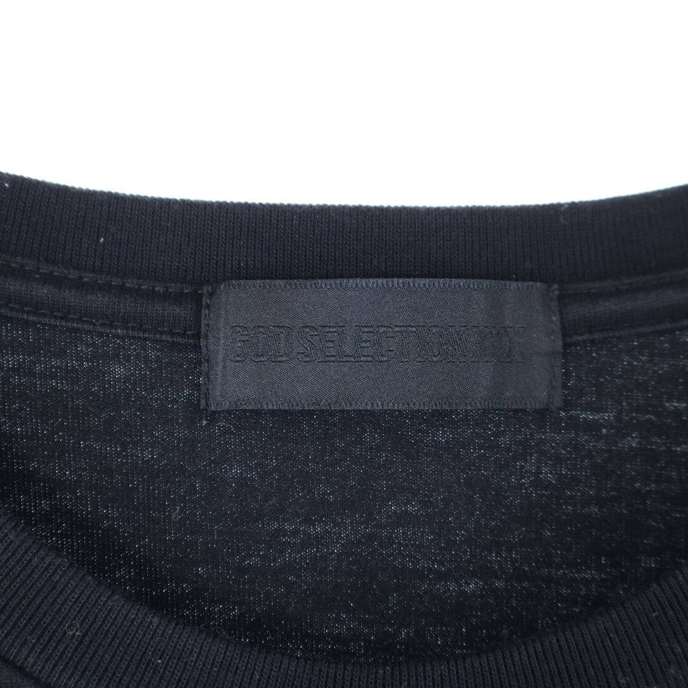 GOD SELECTION XXX(ゴッドセレクショントリプルエックス) フロントプリント クルーネック半袖Tシャツ カットソー ブラック