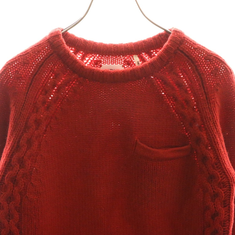 BEDWIN & THE HEARTBREAKERS(ベドウィンアンドザハートブレーカーズ) ケーブルライン クルーネック ウールニット セーター レッド