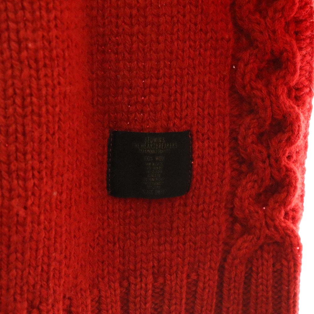 BEDWIN & THE HEARTBREAKERS(ベドウィンアンドザハートブレーカーズ) ケーブルライン クルーネック ウールニット セーター レッド