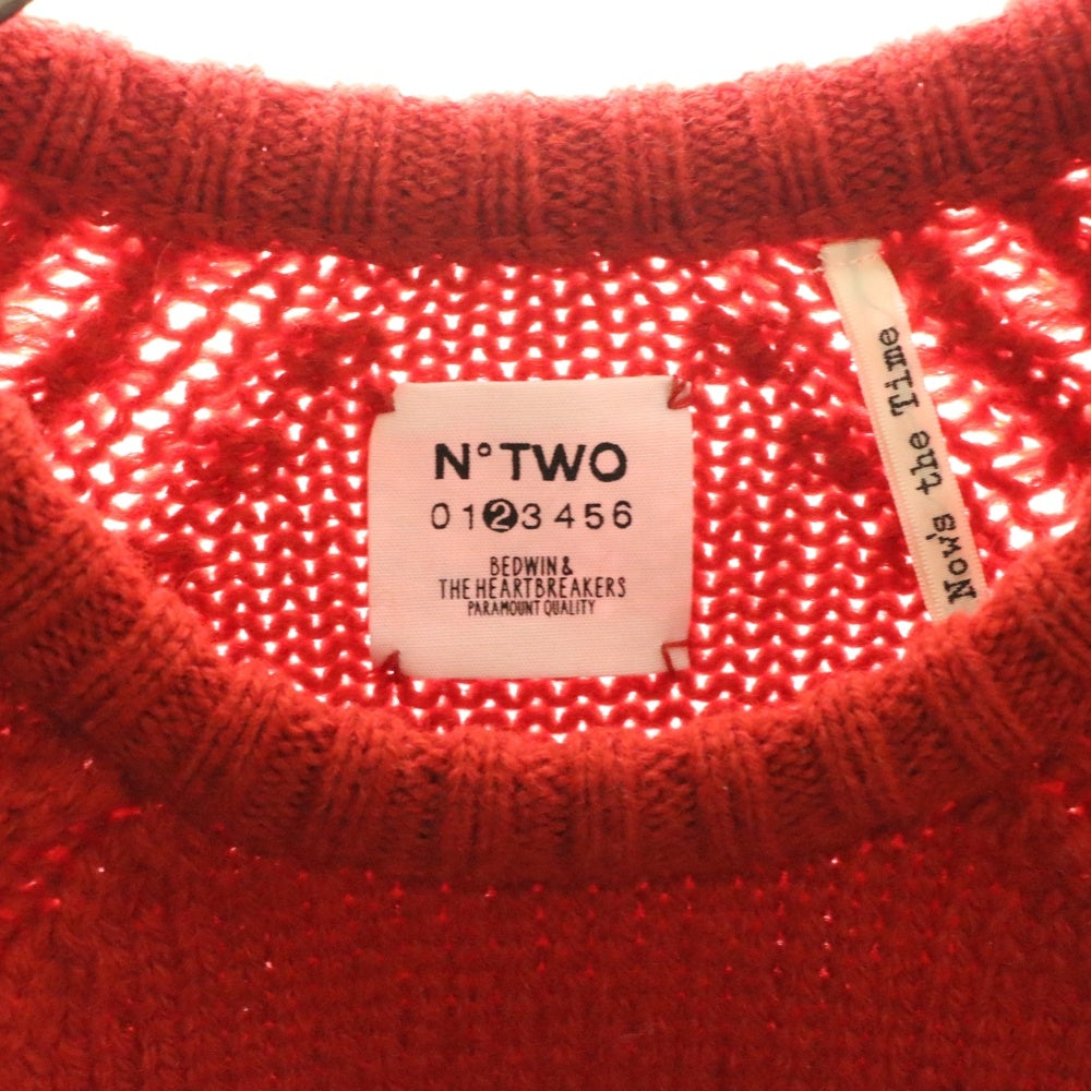 BEDWIN & THE HEARTBREAKERS(ベドウィンアンドザハートブレーカーズ) ケーブルライン クルーネック ウールニット セーター レッド