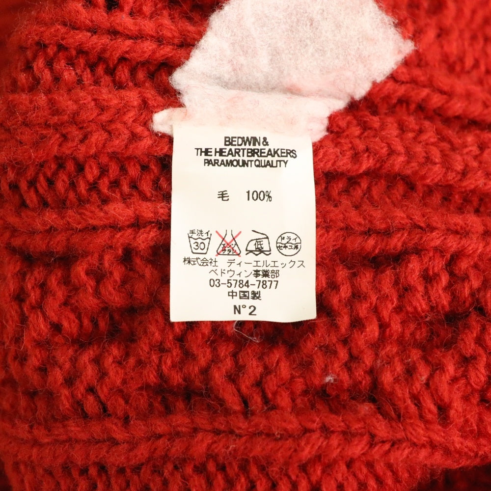BEDWIN & THE HEARTBREAKERS(ベドウィンアンドザハートブレーカーズ) ケーブルライン クルーネック ウールニット セーター レッド