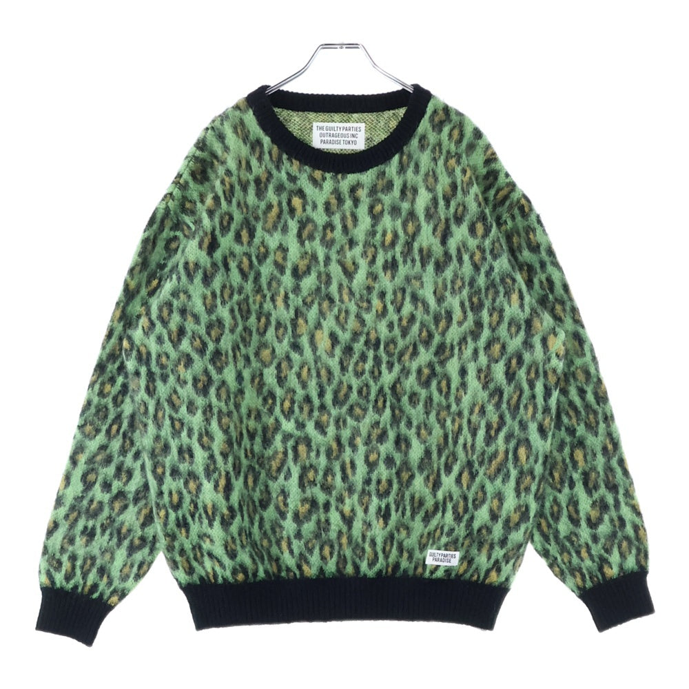 WACKO MARIA(ワコマリア) LEOPARD MOHAIR CREW NECK SWEATER レオパード柄 モヘア混 クルーネック ニット セーター グリーン/イエロー
