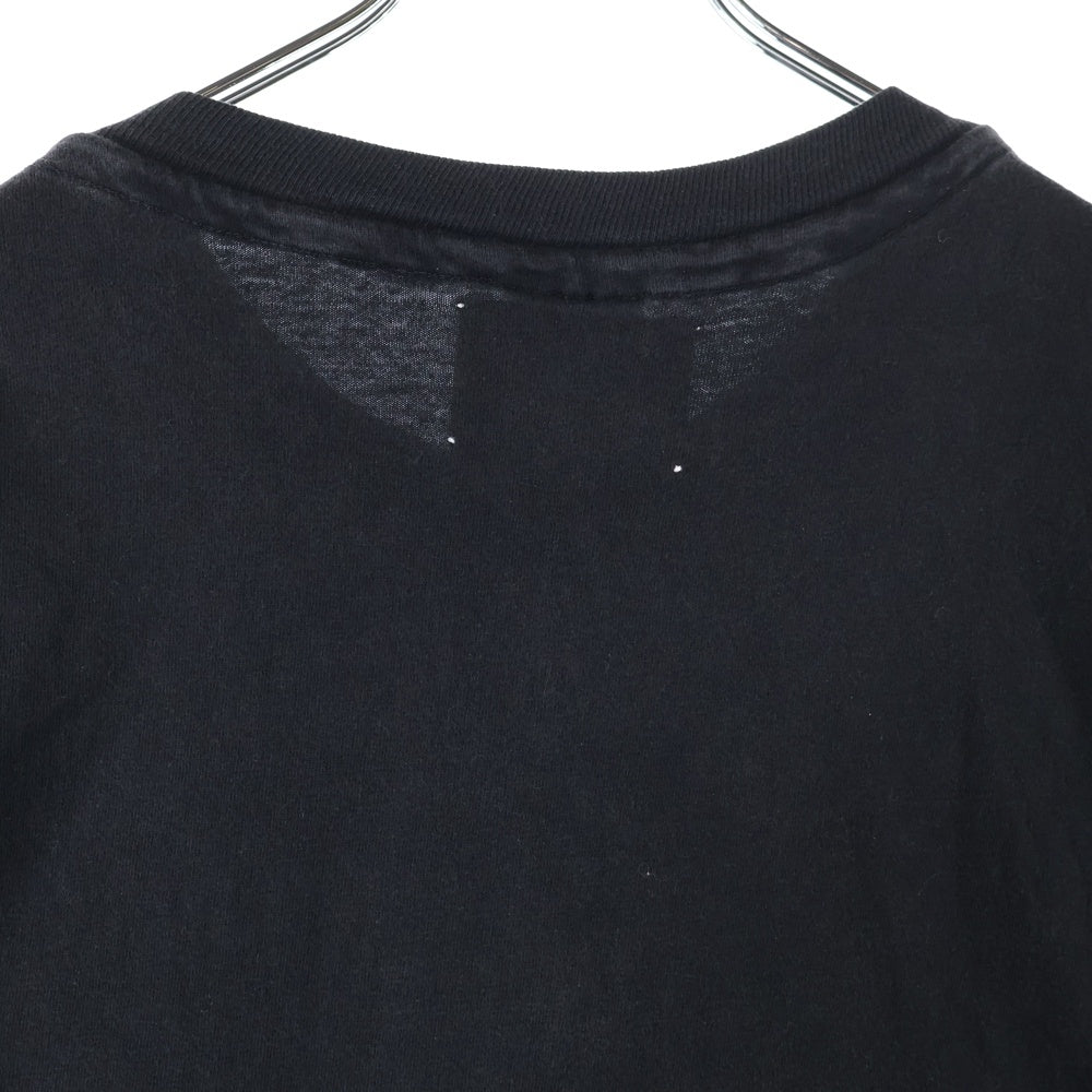 Y.A.R.N(ヤーン) 23AW MADE INUSA 90S VINTAGE TEE WITH FLOWER KNIT MOTIF 胸フラワー刺繍 フロントプリントTシャツ 90Sアメリカ製ボディ 半袖クルーネックカットソー ブラック