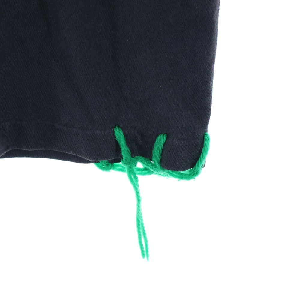 Y.A.R.N(ヤーン) 23AW MADE INUSA 90S VINTAGE TEE WITH FLOWER KNIT MOTIF 胸フラワー刺繍 フロントプリントTシャツ 90Sアメリカ製ボディ 半袖クルーネックカットソー ブラック