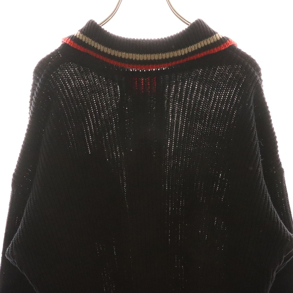 Vivienne Westwood Red Label(ヴィヴィアンウエストウッドレッドレーベル) 胸ロゴ刺繍 襟付 コットンニットカーディガン ブラック/レッド