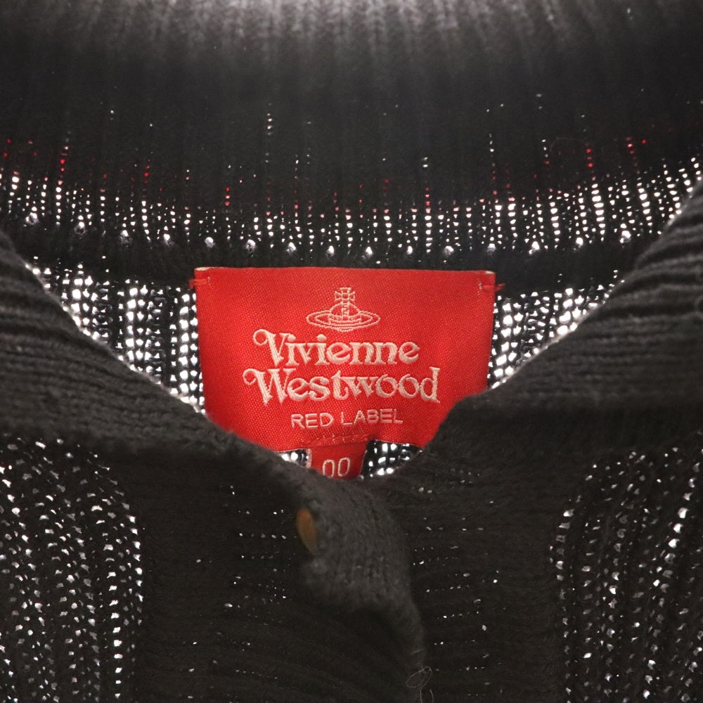 Vivienne Westwood Red Label(ヴィヴィアンウエストウッドレッドレーベル) 胸ロゴ刺繍 襟付 コットンニットカーディガン ブラック/レッド